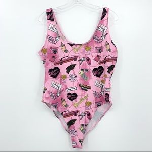 Forever 21 Plus Pink Travel Road-Trip Print Bodysuit 1X